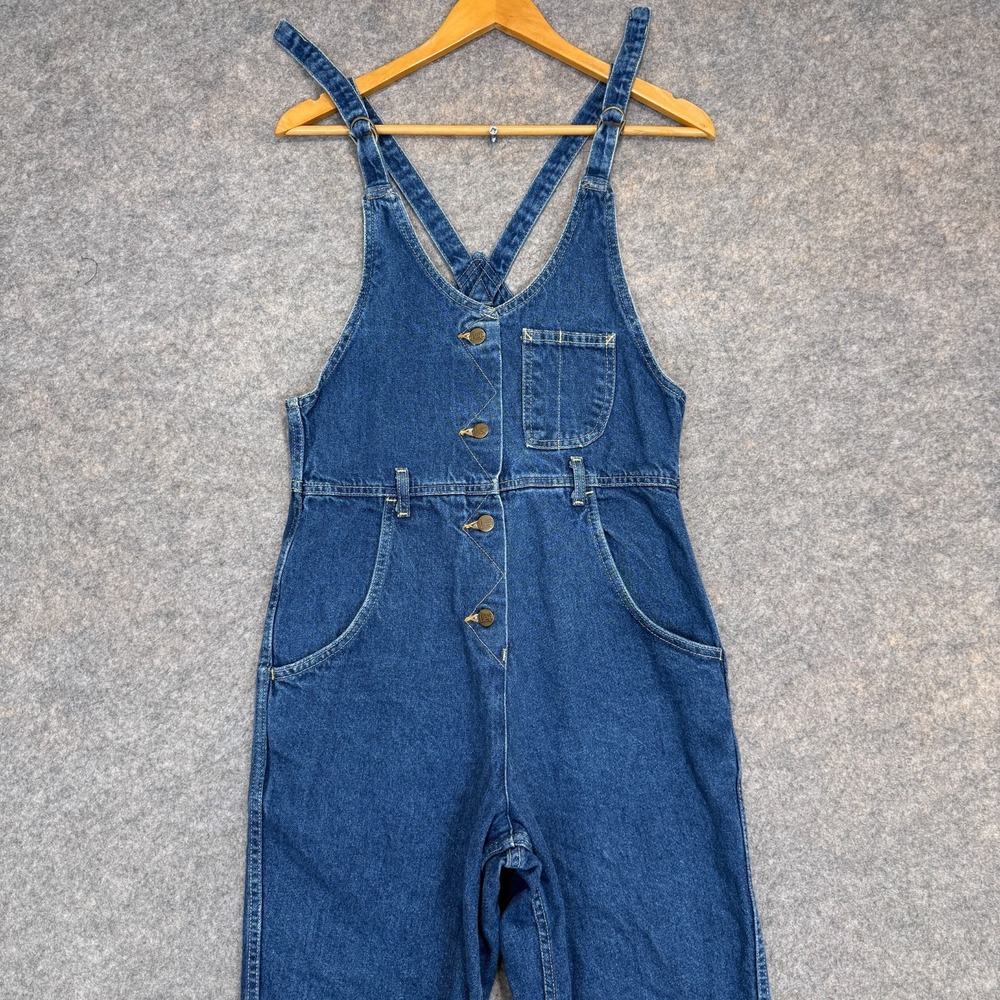 Vintage Lee Denim Bib Overalls Womens 7/8 Blue Denim Tapered USA 80s 90s - Picture 2 of 16
